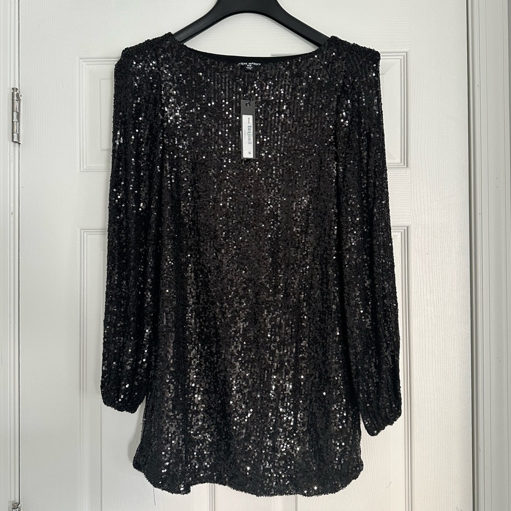 NWT Bloomingdales Steve Madden Sequin Black Dress XS